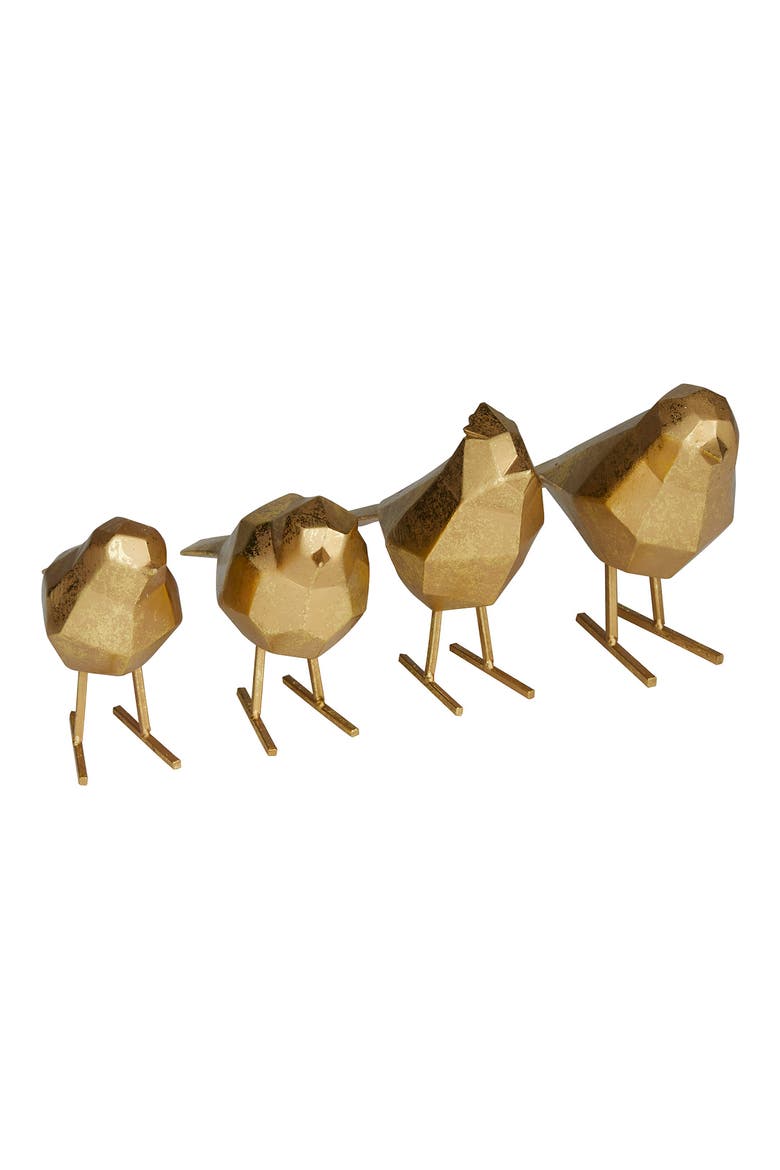 Gold Polystone Bird Sculpture - Set of 4, Main, color, GOLD