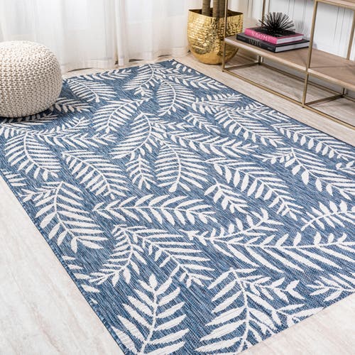Jonathan Y Nevis Palm Frond Indoor/outdoor Area Rug In Navy/ivory