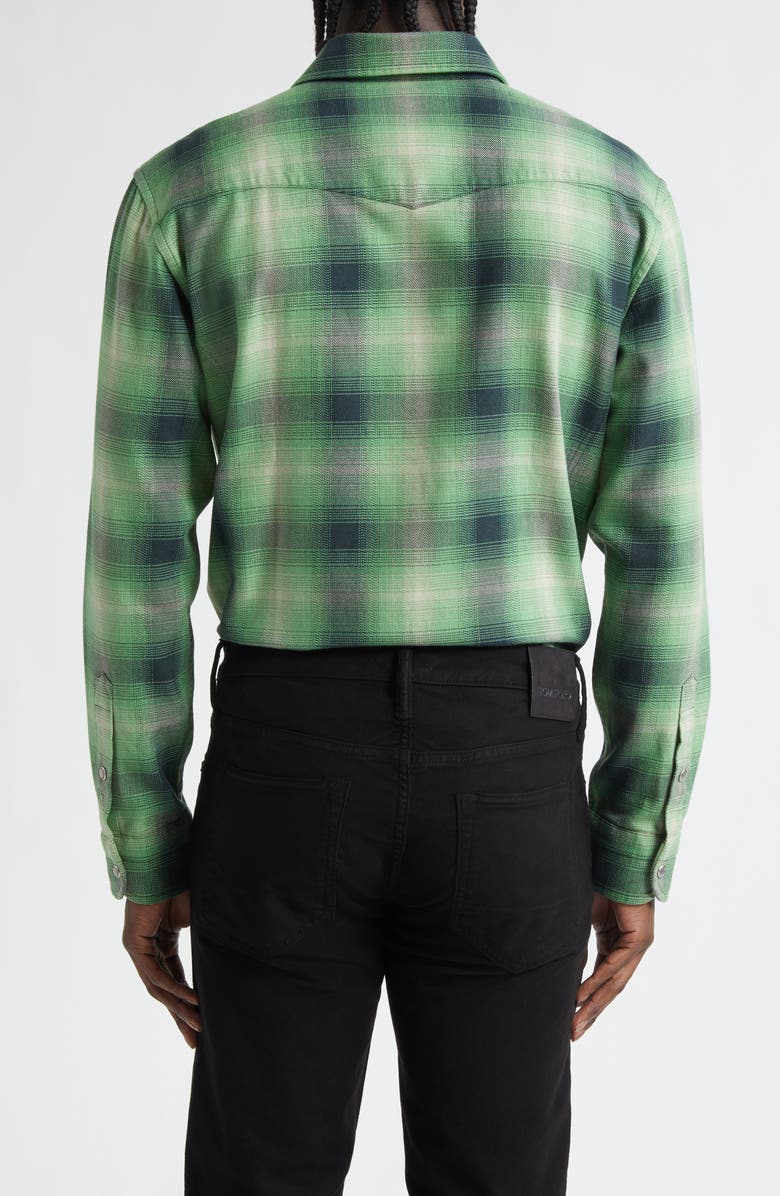 TOM FORD Slim Fit Grand Dégradé Check Western Shirt, Alternate, color, Military Green Multi