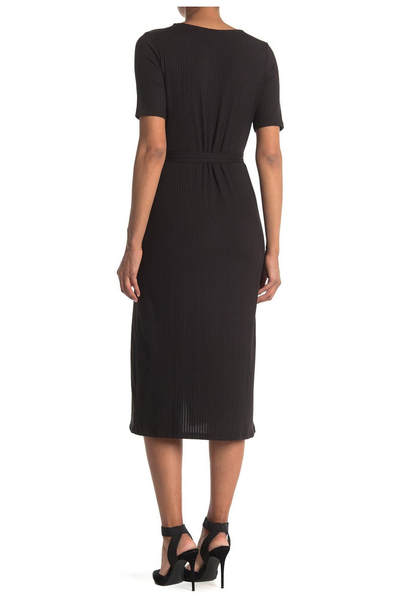 DUAL NATURE Short Sleeve Rib Knit Button Front Midi Dress, Alternate, color,