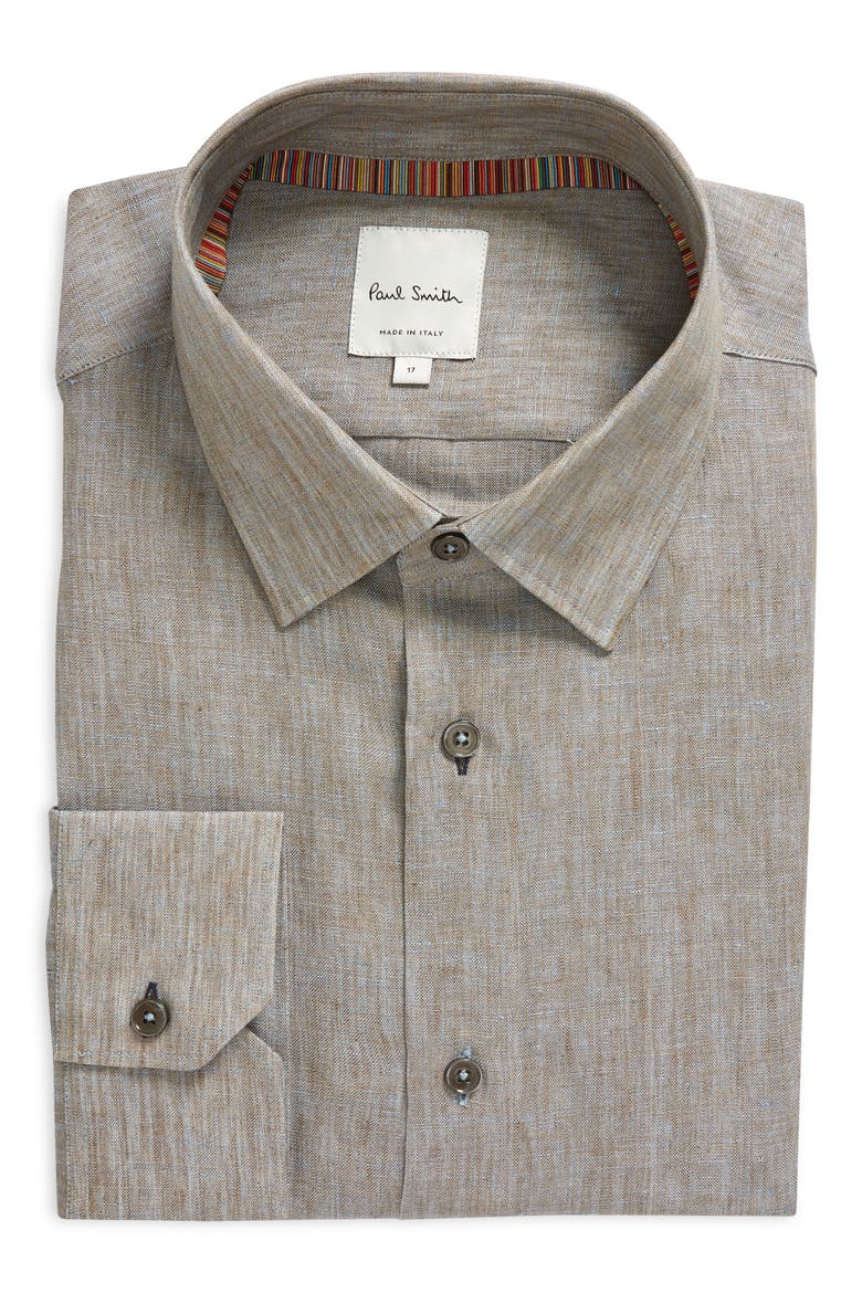 Tailored Fit Linen Dress Shirt, Main, color, GREEN-BLUE