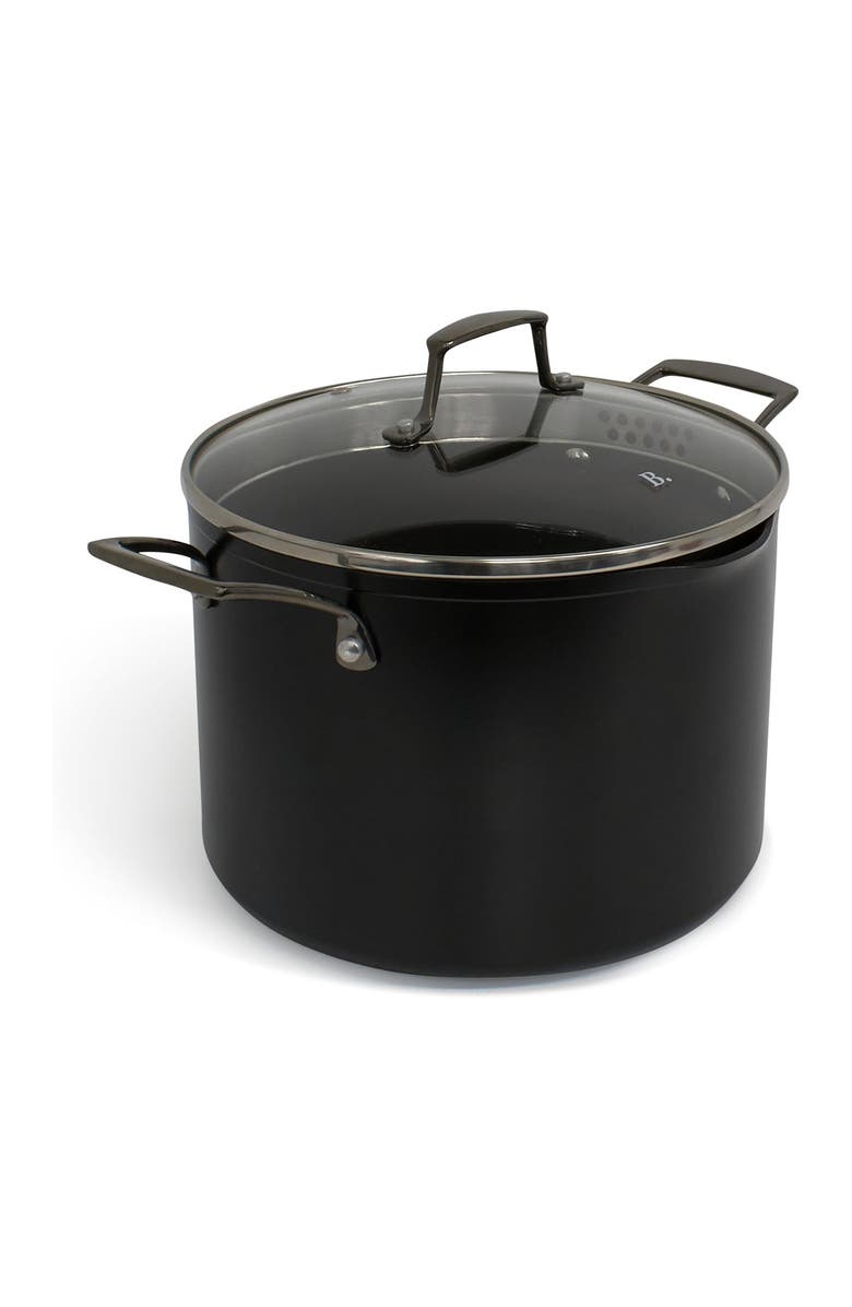 Blu. 8.5QT Stock Pot with Double Strainer Lid, Main, color, Black
