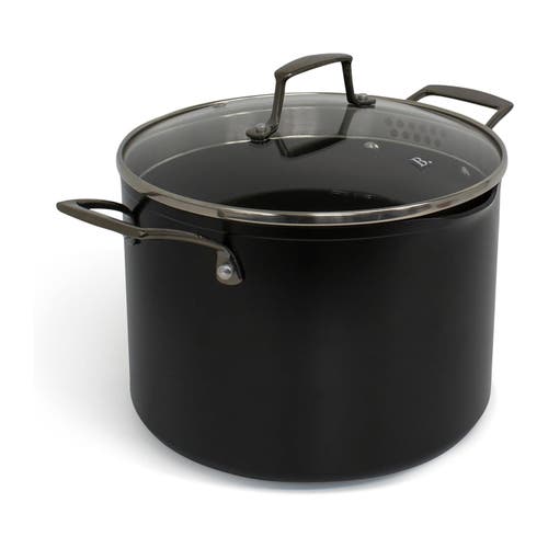 Blu . 8.5qt Stock Pot With Double Strainer Lid In Black