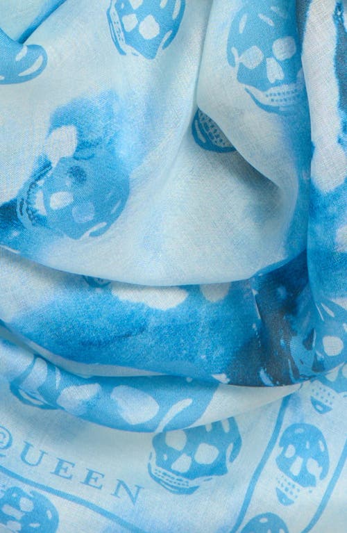 Alexander Mcqueen Mcqueen Classic Skull Bleached Foulard Scarf In Ivory/blue