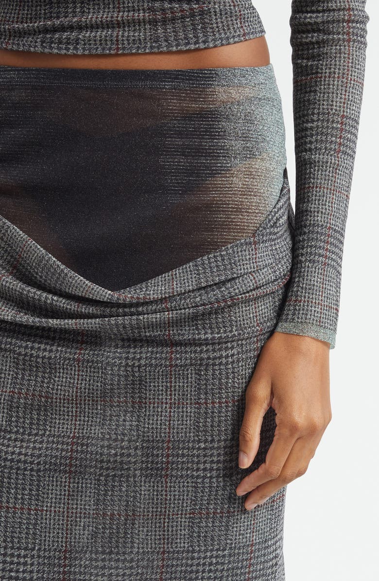 Jean Paul Gaultier Double Layer Prince of Wales Print Mesh Midi Skirt, Alternate, color, Light Grey/ Vanilla/ Red