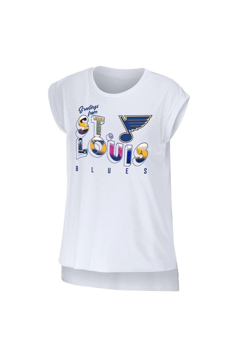 Women's WEAR by Erin Andrews White St. Louis Blues Greetings From Muscle T-Shirt, Alternate, color, White
