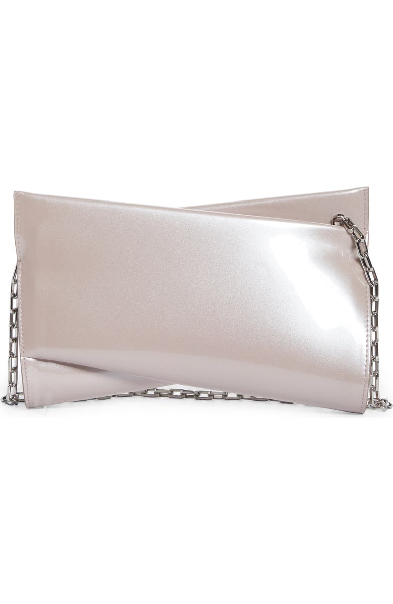Christian Louboutin Small Loubitwist Metallic Patent Leather Clutch, Main, color, Vintage Rose