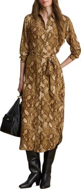 Lauren Ralph Lauren Snake Print Belted Georgette Midi Shirtdress