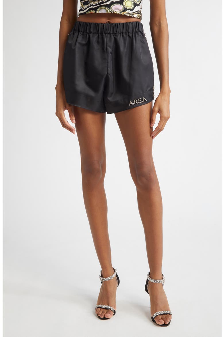 Crystal Trim Track Shorts, Main, color, BLACK