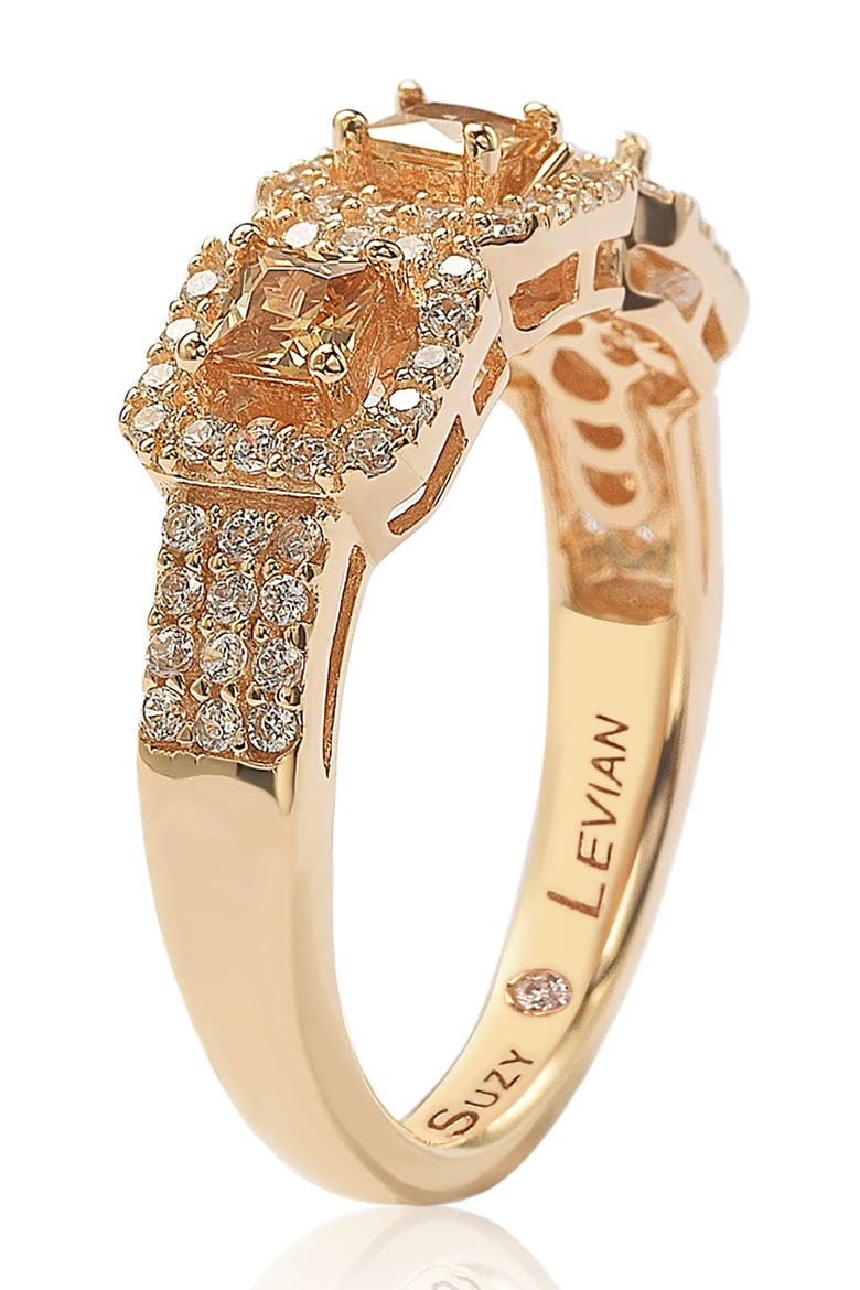 Three Stone Asscher-Cut CZ Statement Ring, Alternate, color, BROWN