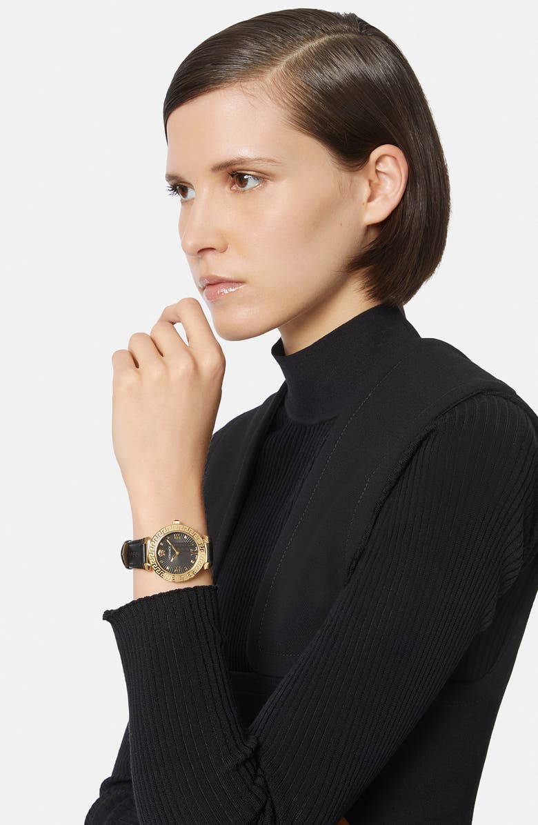 Versace Greca Icons Leather Strap Watch, 36mm, Alternate, color,