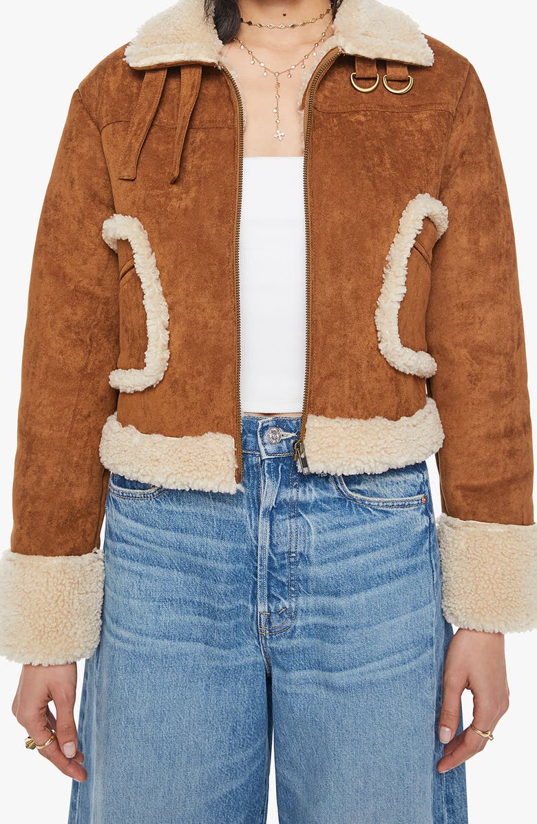 MOTHER The On Thin Ice Faux Suede Faux Shearling Trim Jacket, Main, color, Story Untold