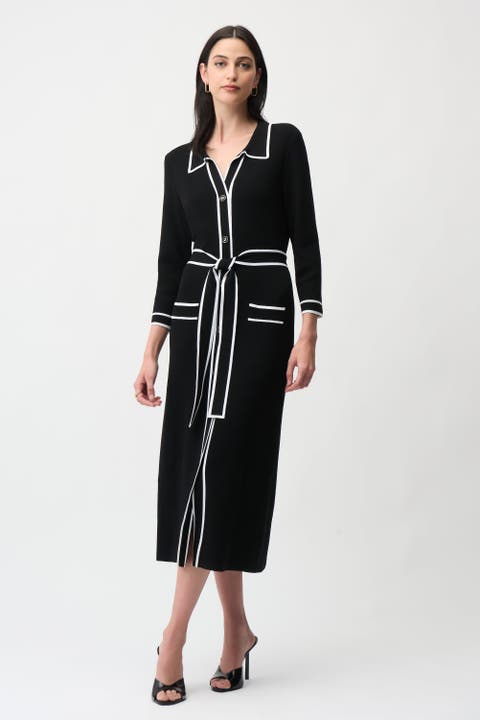 Viscose Shirt Dress with Contrast Piping And Sash