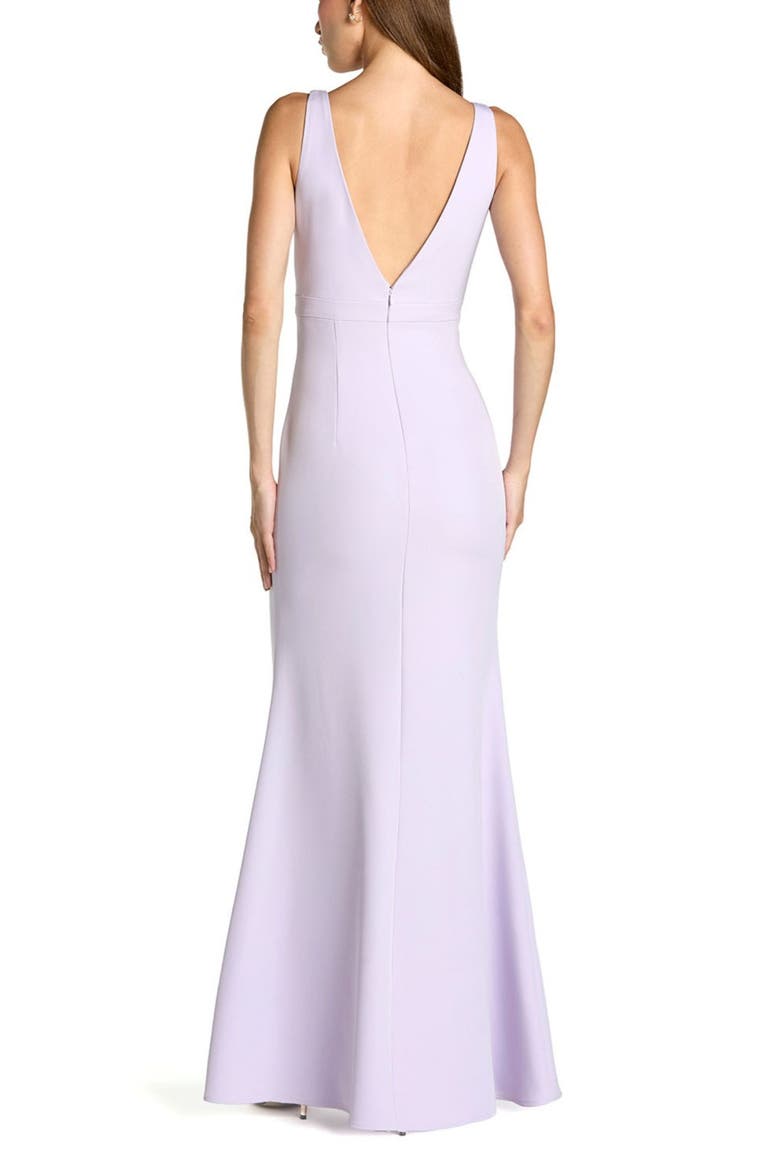 Crepe Sleeveless V Neck Sheath Gown With Bow, Alternate, color, Lilac