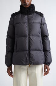 Moncler Esnaie Faux Shearling Trim Down Jacket