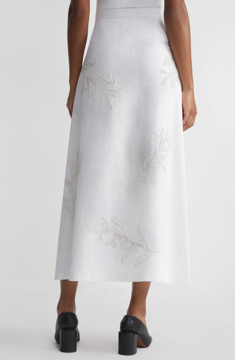 Lafayette 148 New York Floral Embroidered Linen Midi Skirt, Alternate, color, 