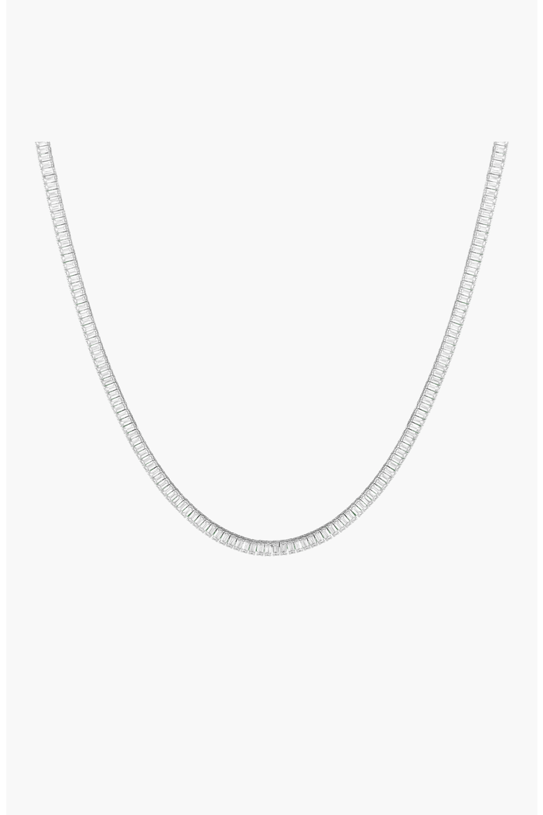 Lab Grown White Sapphire Baguette Tennis Necklace - 27ct, Main, color, White Vermeil, 13ct