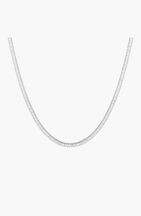 Lab Grown White Sapphire Baguette Tennis Necklace