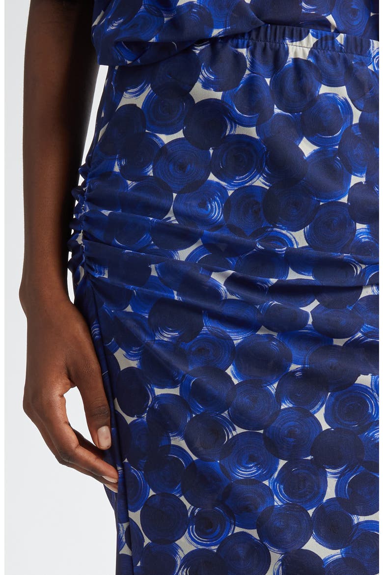 Homoa Abstract Dot Print Layered Mesh Midi Skirt, Alternate, color, BLUE
