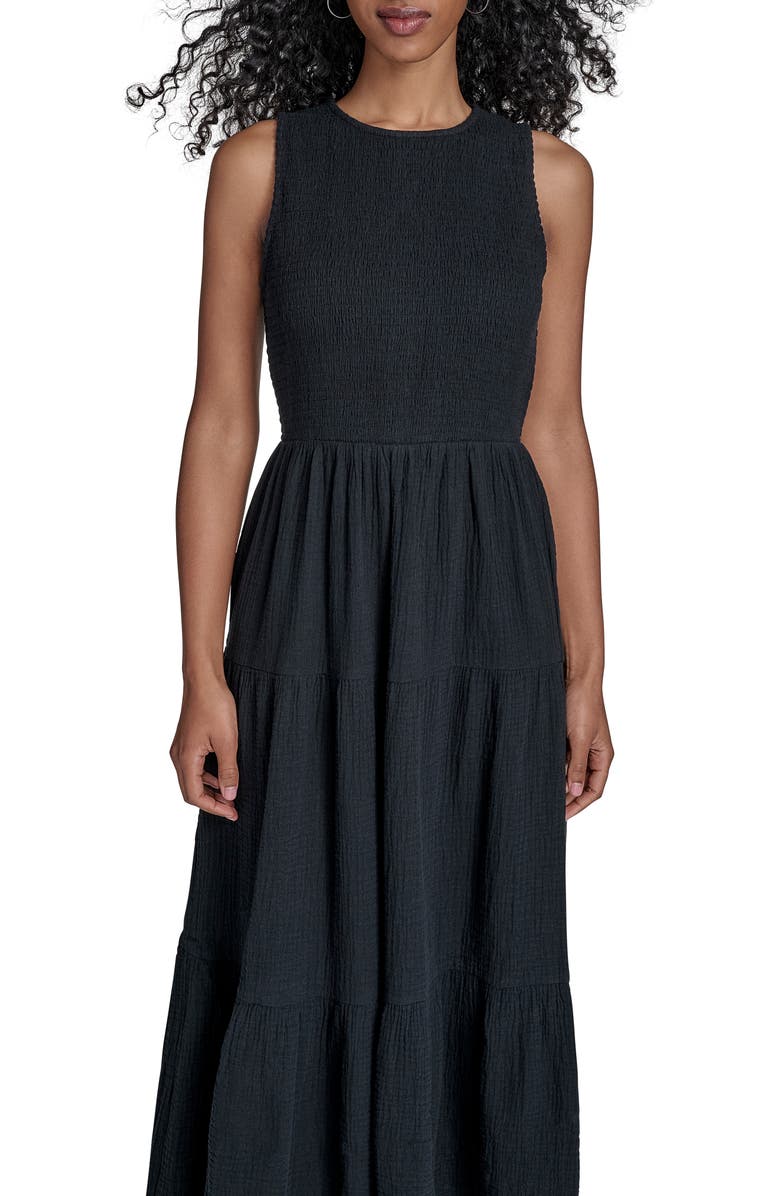Smocked Sleeveless Tiered Cotton Gauze Maxi Dress