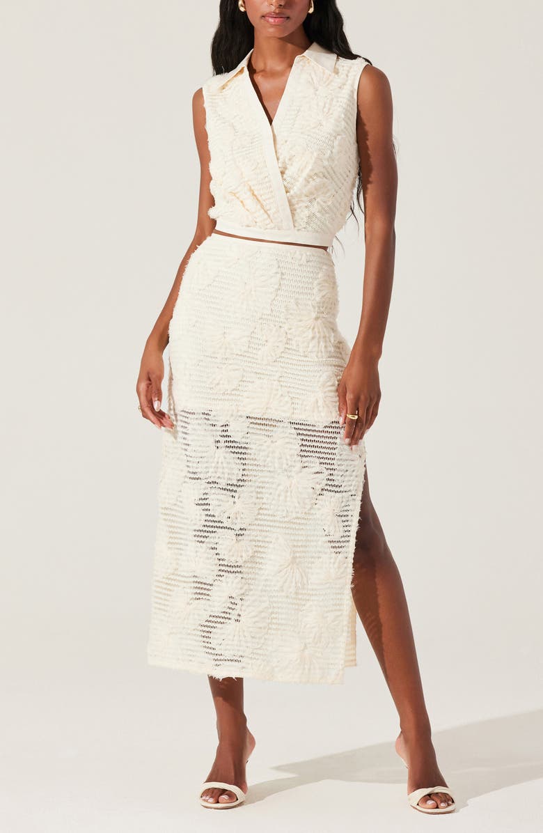 ASTR the Label Sol Flower Appliqué Open Stitch Skirt, Alternate, color, Cream
