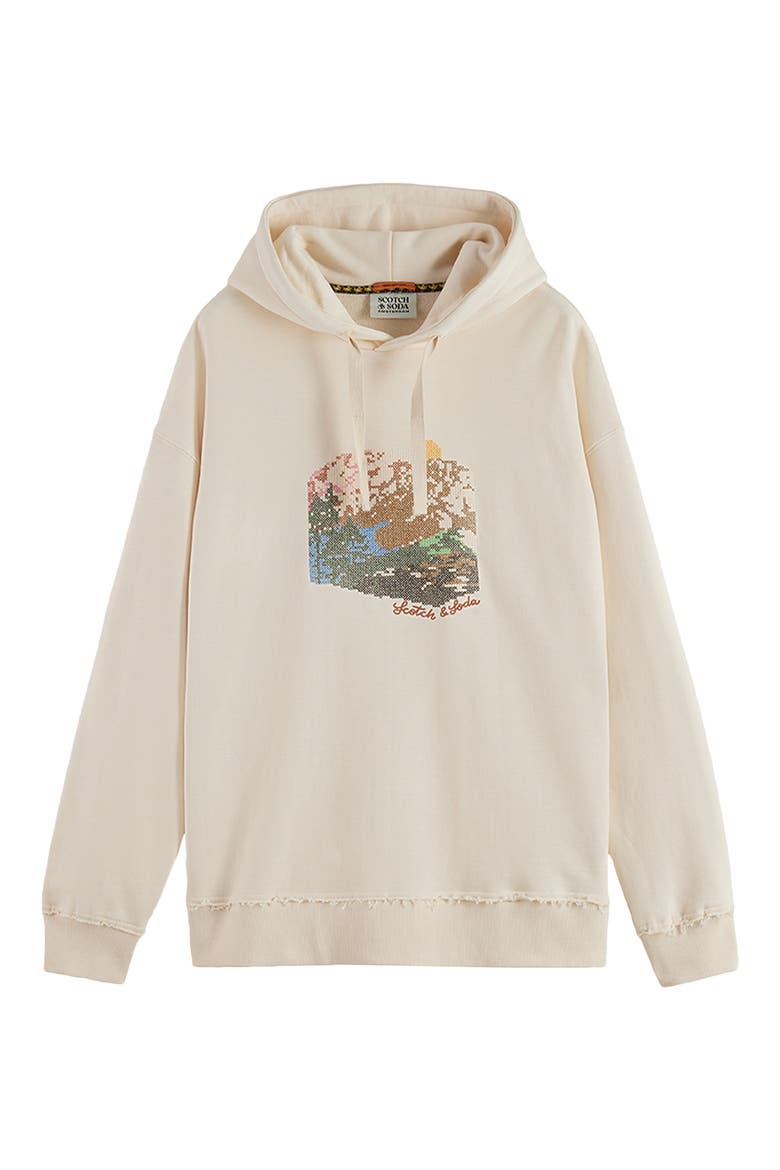 Loose Fit Embroidered Cotton Fleece Hoodie, Alternate, color, EGGNOG