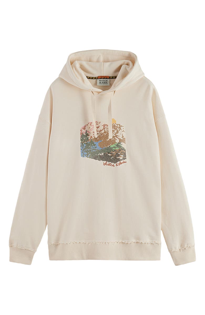 Scotch & Soda Loose Fit Embroidered Cotton Fleece Hoodie, Alternate, color, Eggnog
