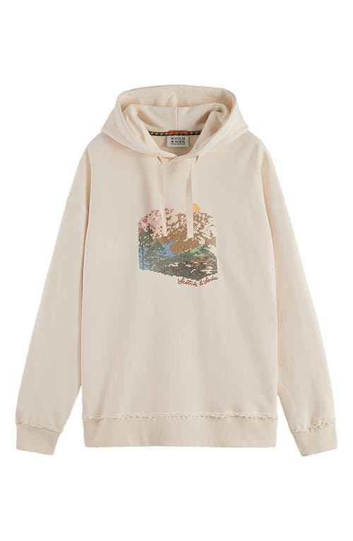Scotch & Soda Loose Fit Embroidered Cotton Fleece Hoodie In Neutral