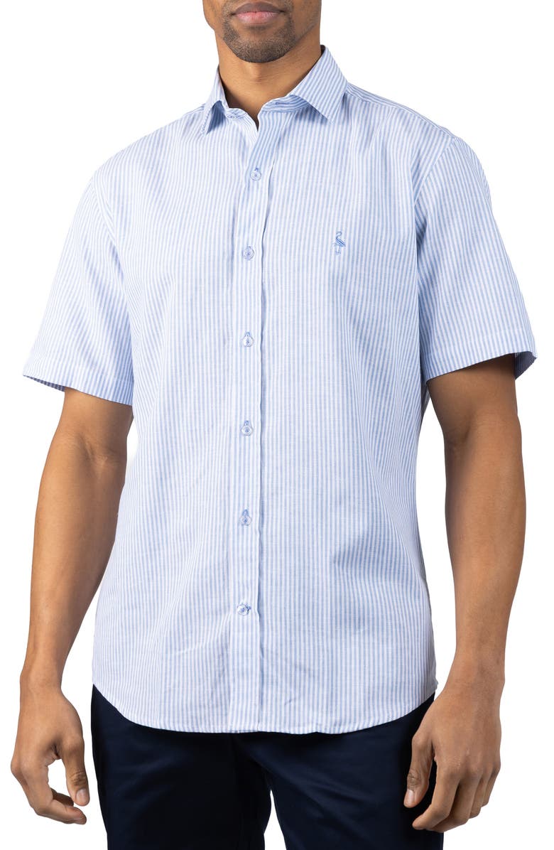 TailorByrd Stripe Linen Blend Button-Up Shirt, Main, color, Light Blue