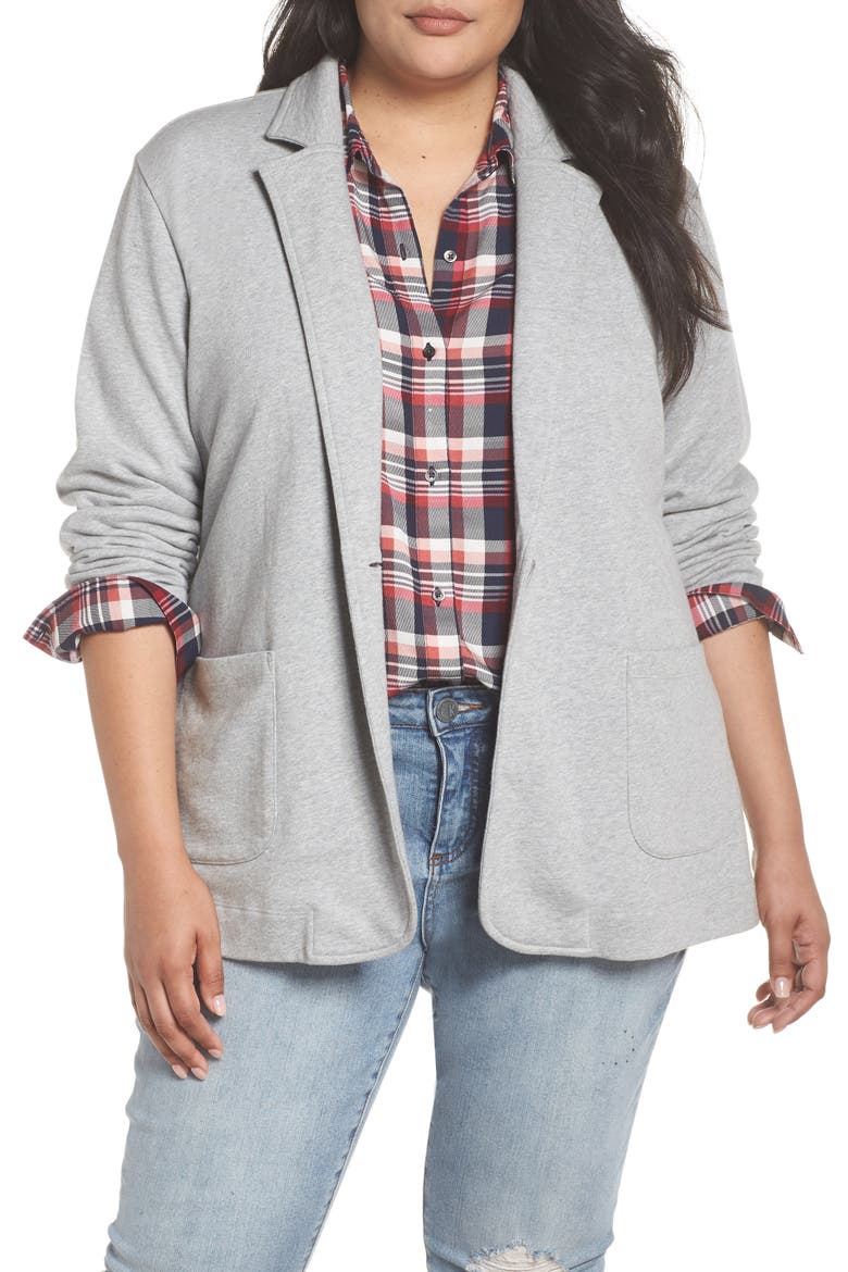 Double Pocket Knit Blazer, Main, color, GREY HEATHER