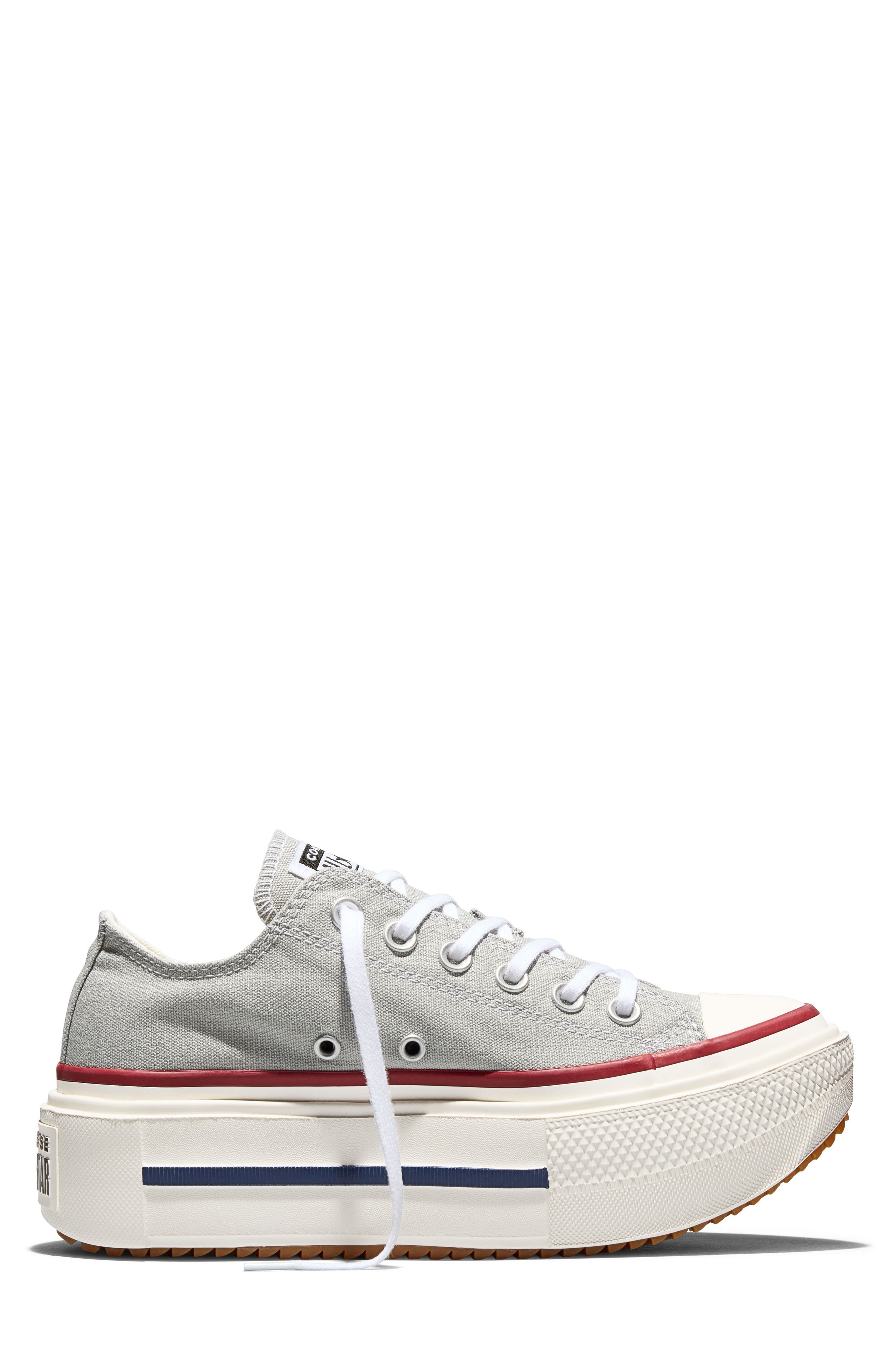 Converse Gender Inclusive Chuck Taylor All Star Lift Double Stack Low Top Platform Sneaker, Alternate, color, Grey Area/ Egret/ Garnet