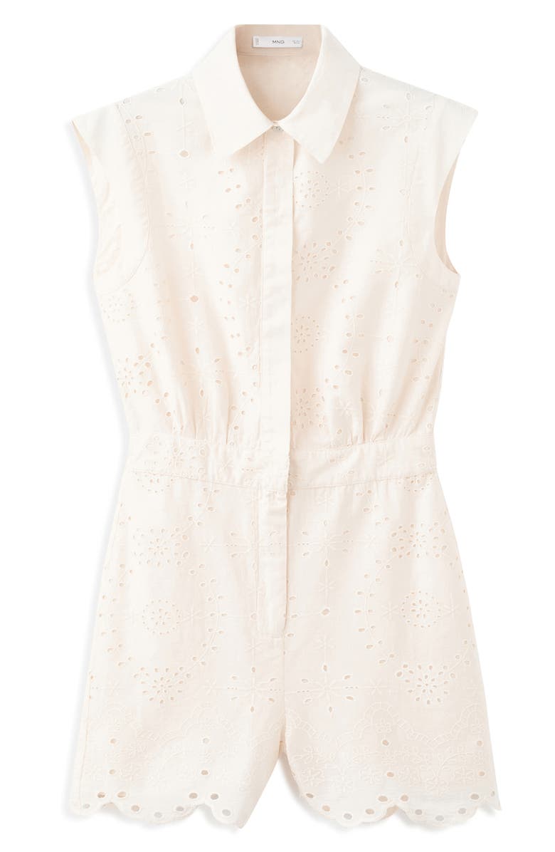 MANGO Embroidered Cutwork Sleeveless Romper, Alternate, color, Ecru