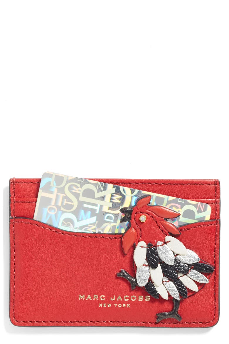 Rooster Leather Card Case, Main, color, SCARLET
