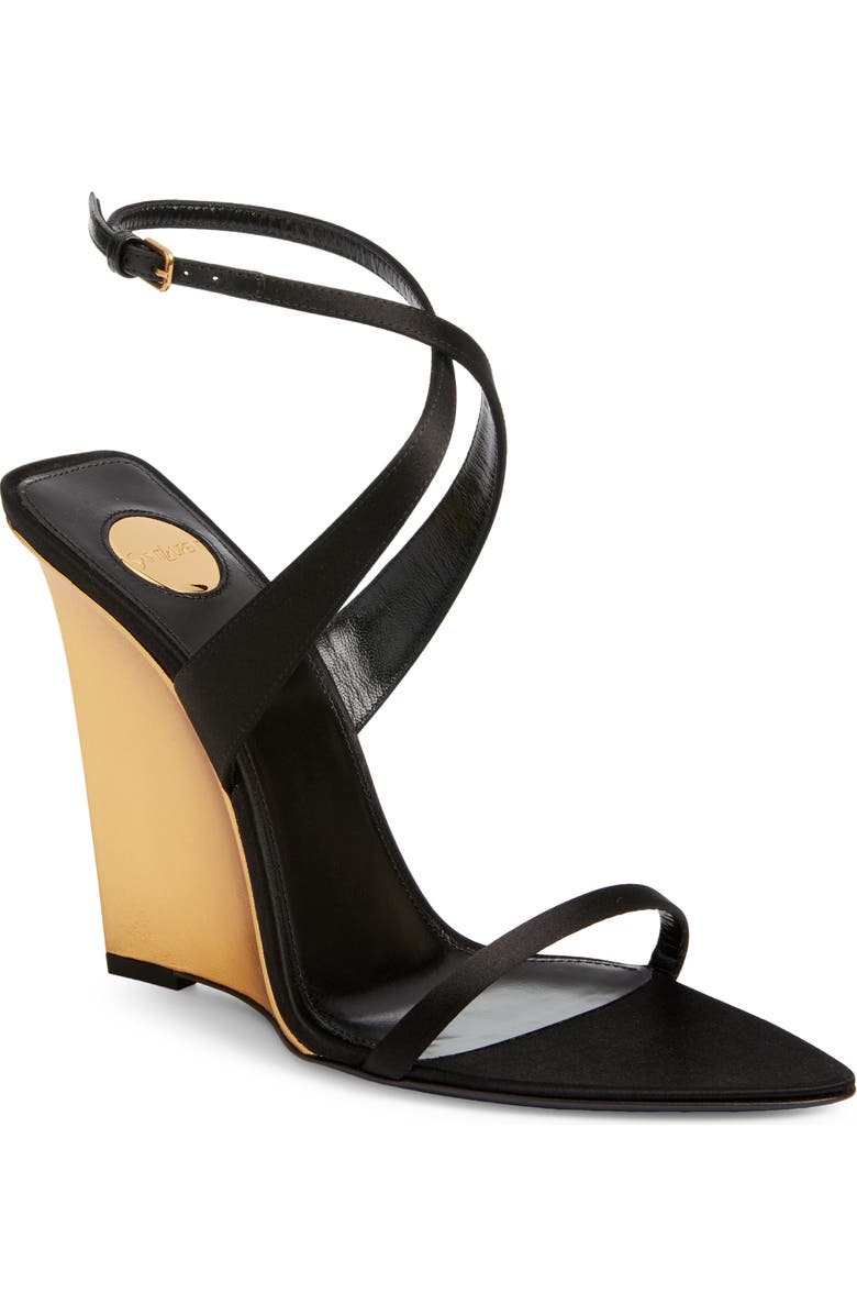 Saint Laurent Sculpted Wedge Sandal, Main, color, Noir/ Sun Gold
