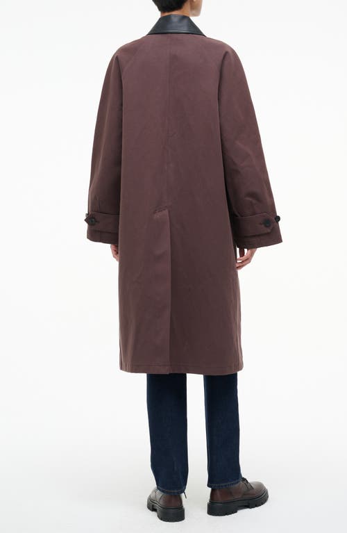 Staud Jonah Leather Collar Coat In Brown