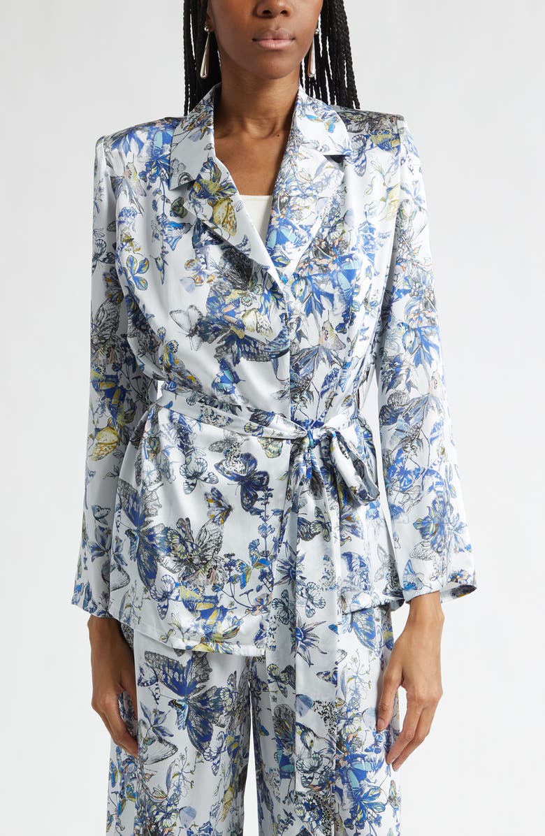 L'AGENCE Ciara Silk Wrap Jacket, Main, color, Gray Multi Watercolr