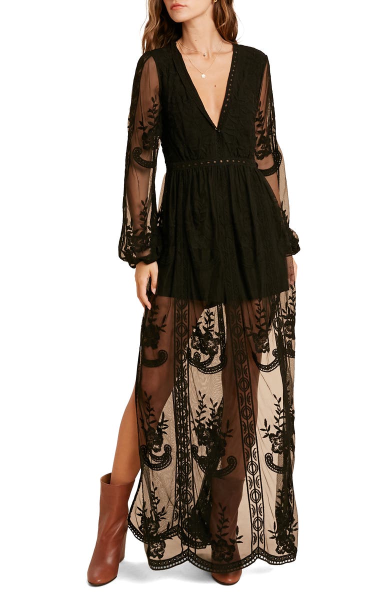 Floral Embroidered Long Sleeve Maxi Dress