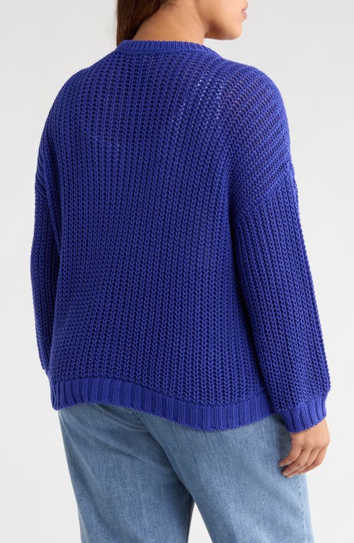 Eileen Fisher Open Stitch Organic Cotton Crewneck Sweater In Blue