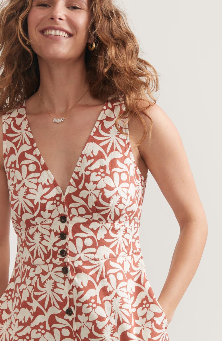 Marine Layer Camila Floral Sleeveless Hemp Blend Maxi Dress, Alternate, color, Auburn