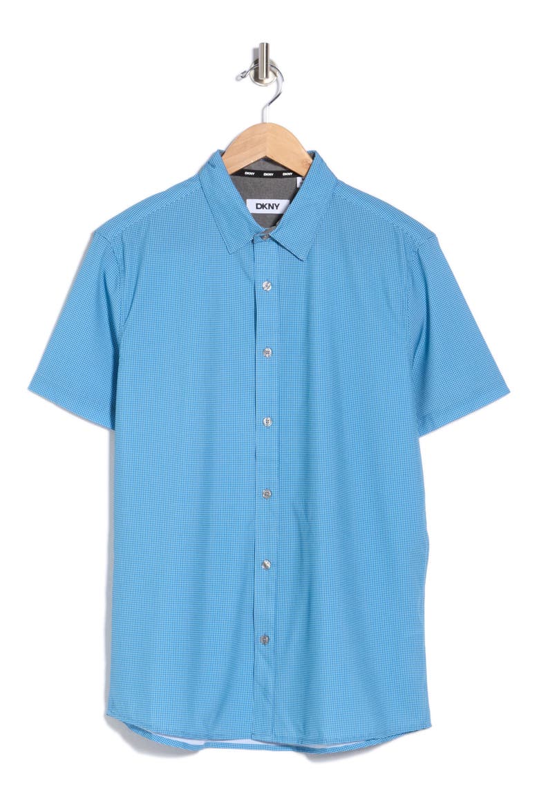 Leo Short Sleeve Button-Up Tech Shirt, Alternate, color, BLUE MIST