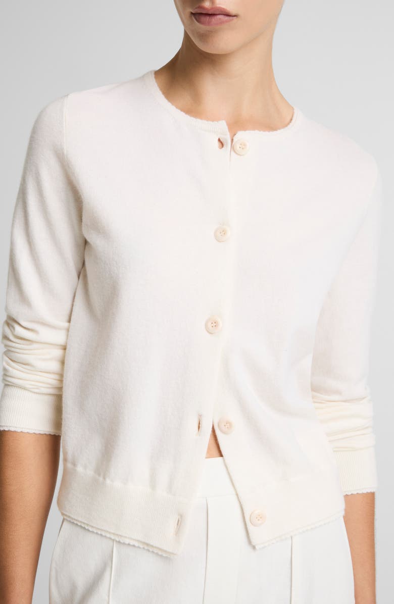 Vince Scallop Trim Button Front Cardigan, Alternate, color, Off White