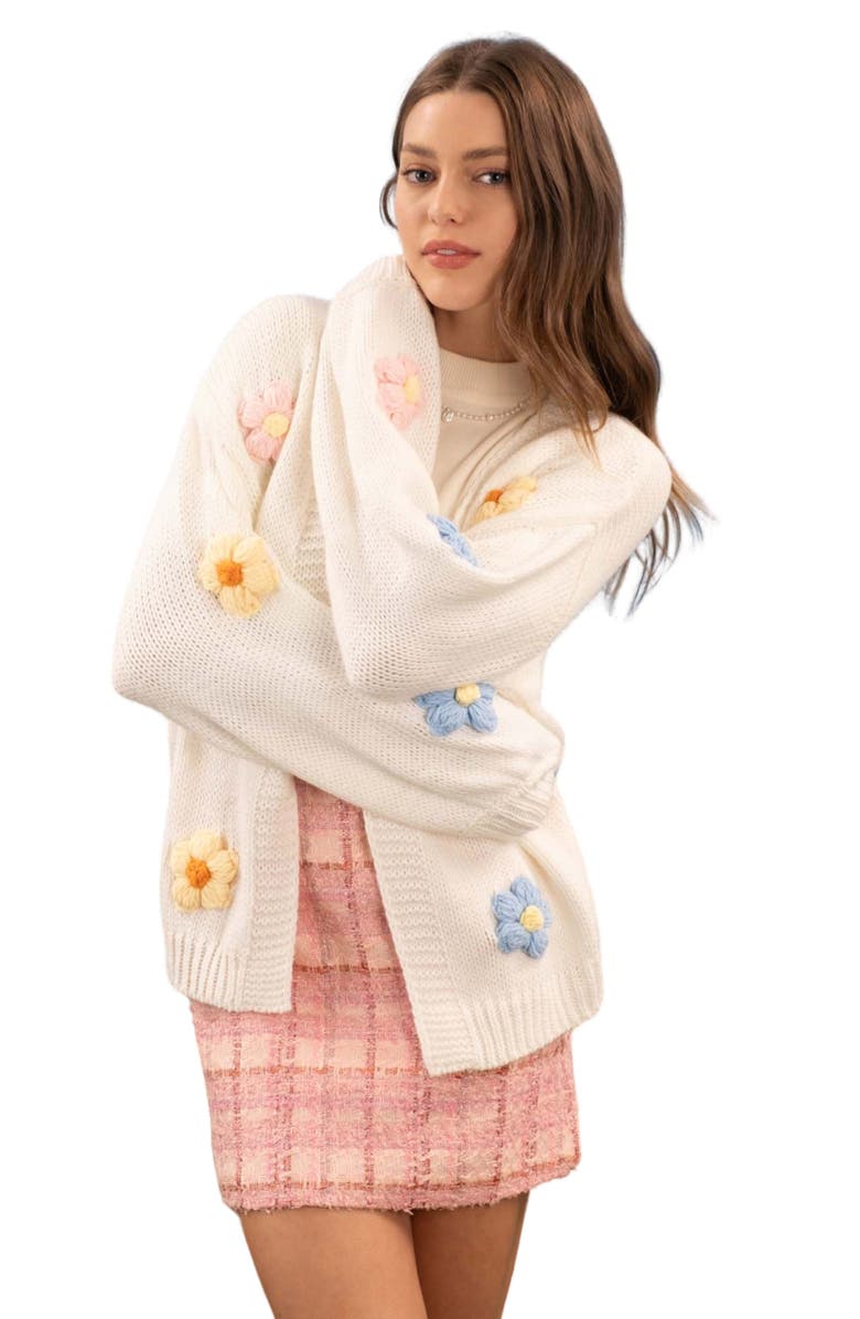 Blu Pepper 3D Flower Open Front Cardigan, Alternate, color, 