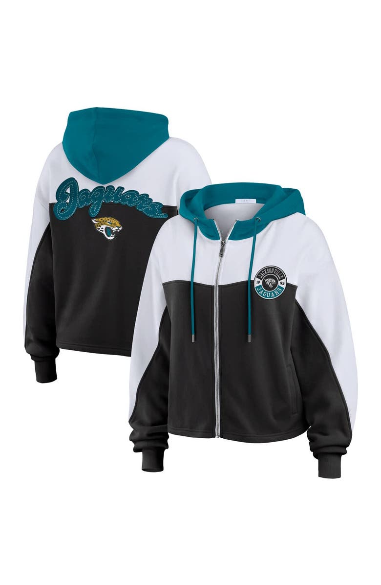 WEAR by Erin Andrews Women's WEAR by Erin Andrews Black/White Jacksonville Jaguars Color Block Full-Zip Hoodie, Alternate, color, 