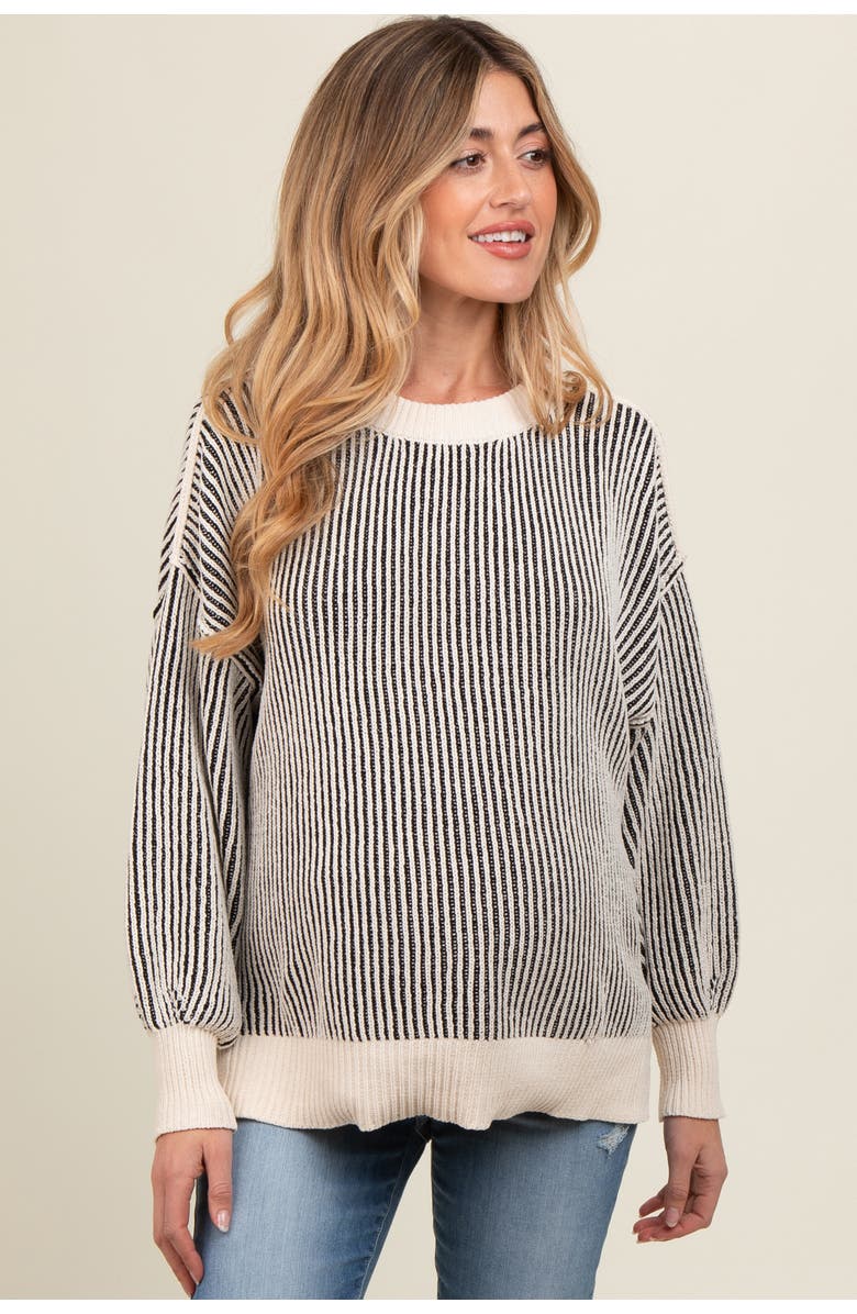 PinkBlush Ribbed Balloon Sleeve Sweater, Main, color, Black