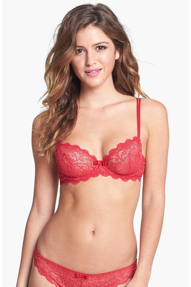 'Celeste' Underwire Demi Plunge Bra, Main, color, POPPY RED