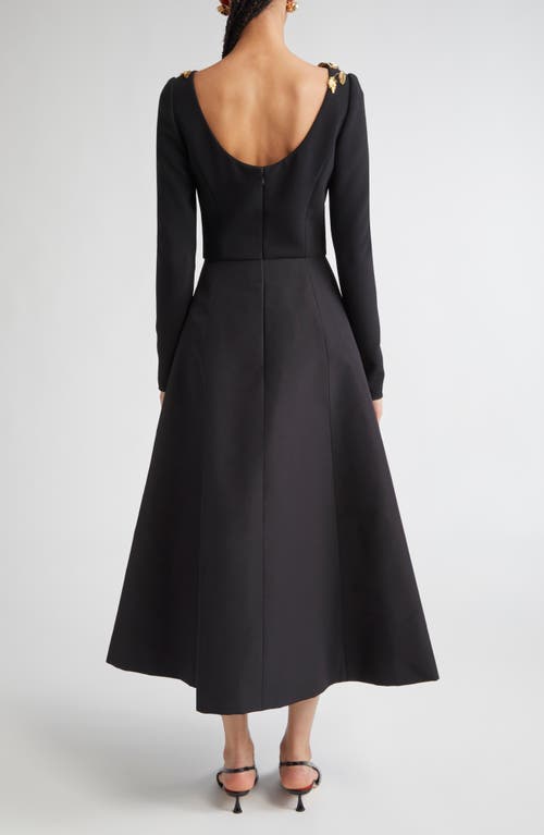 Carolina Herrera Floral Embellished Long Sleeve Midi Dress In Black