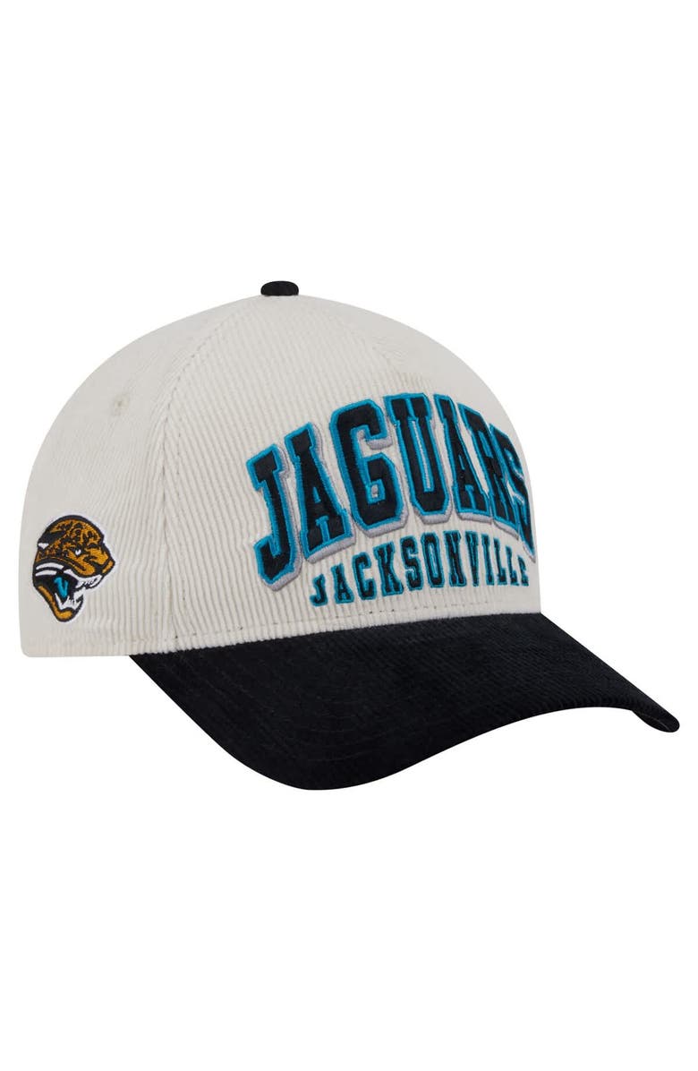 New Era Men's New Era  Cream/Black Jacksonville Jaguars Throwback Two-Tone Sided Corduroy 9FORTY A-Frame Adjustable Hat, Main, color, 