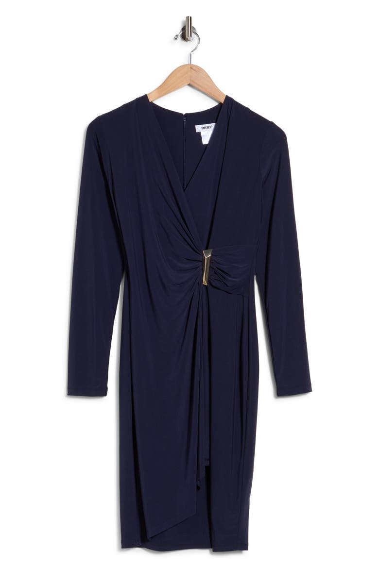 Long Sleeve Faux Wrap Dress, Alternate, color, MIDNIGHT N