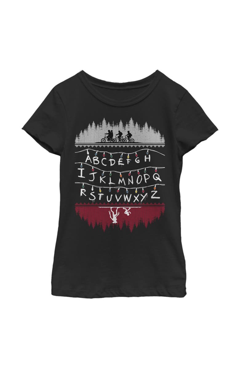 Stranger Things Girl's Stranger Things Christmas Light Message Graphic T-Shirt, Main, color, Black