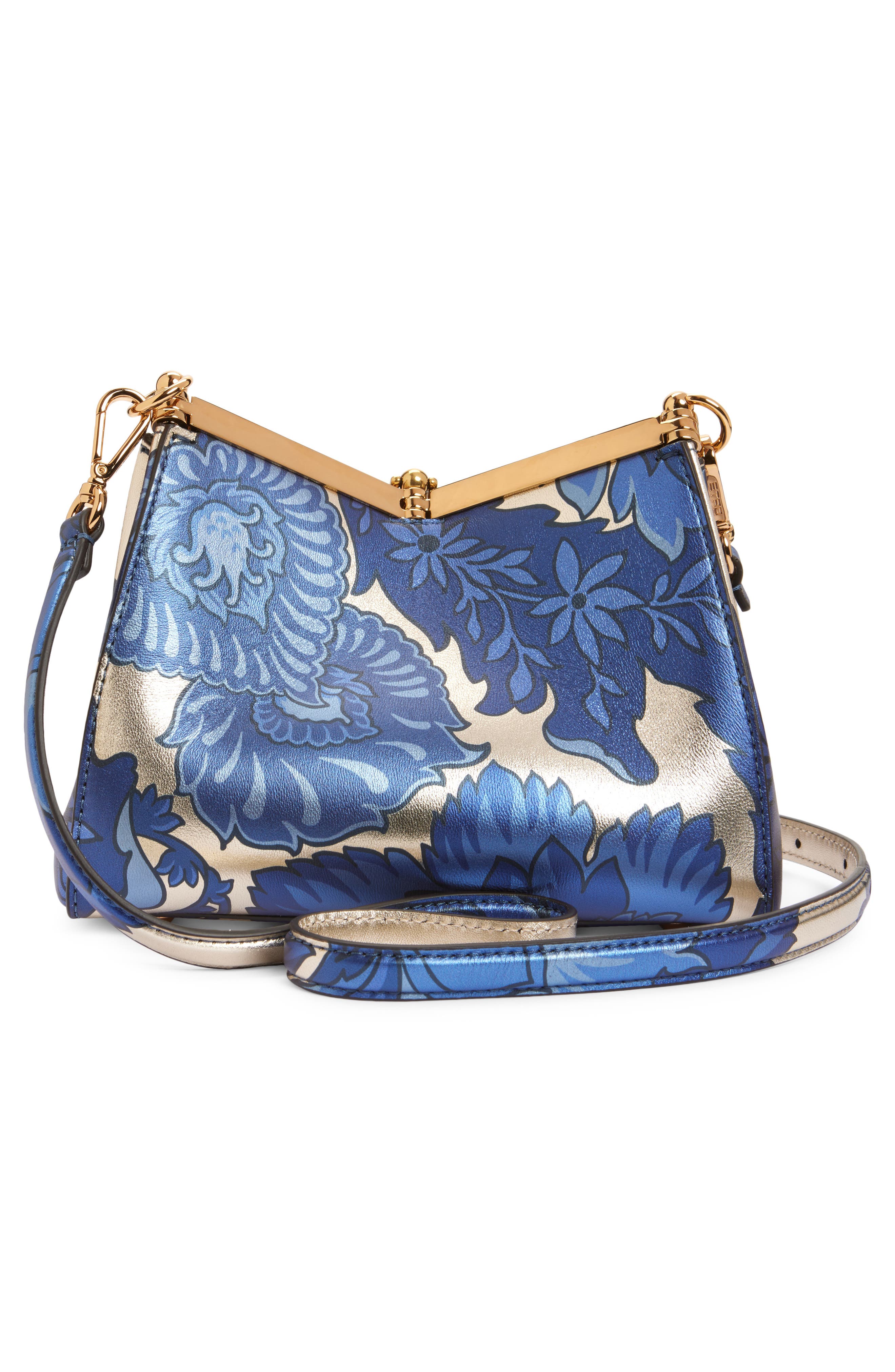 Etro Small Vela Floral Print Leather Shoulder Bag, Alternate, color, 
